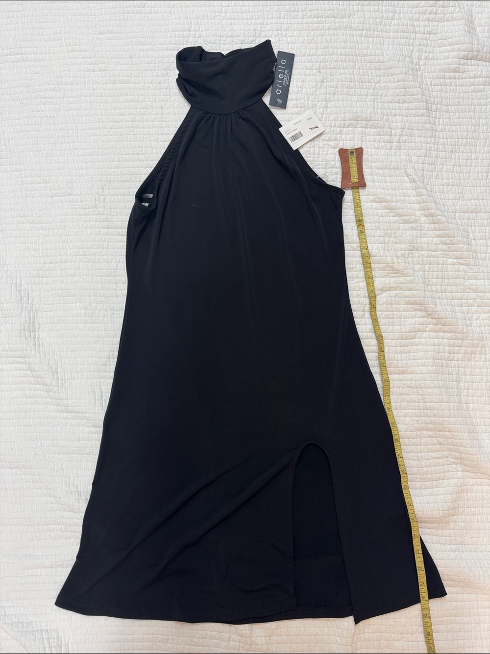 Ariella Black High-Low Sleeveless Mock Neck Dress
